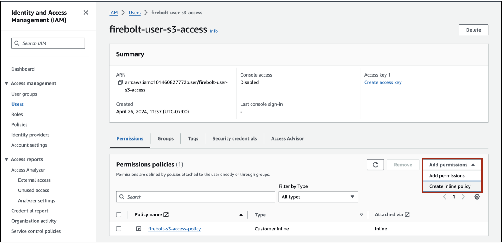 Choose Inline Policy