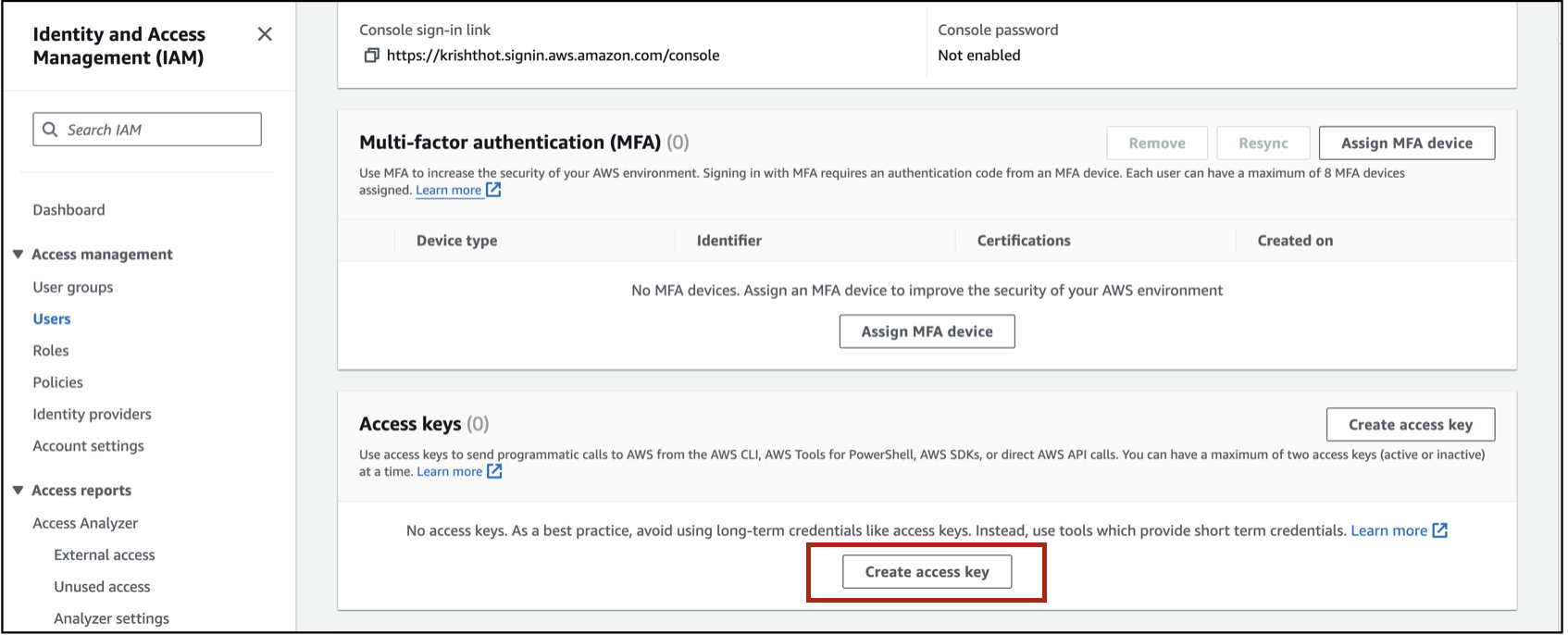 Create Access Key