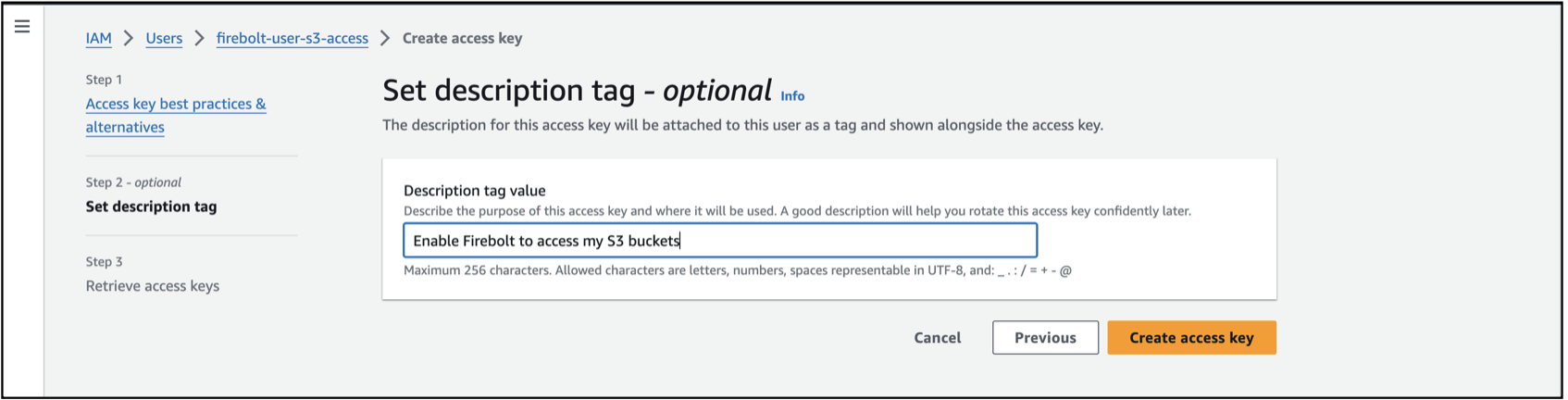 Set Desc tag Access Key