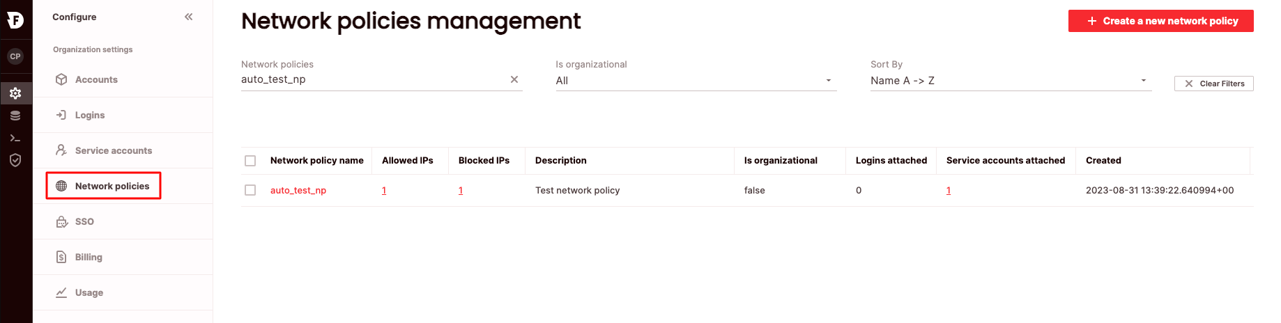 Configure > Network policies