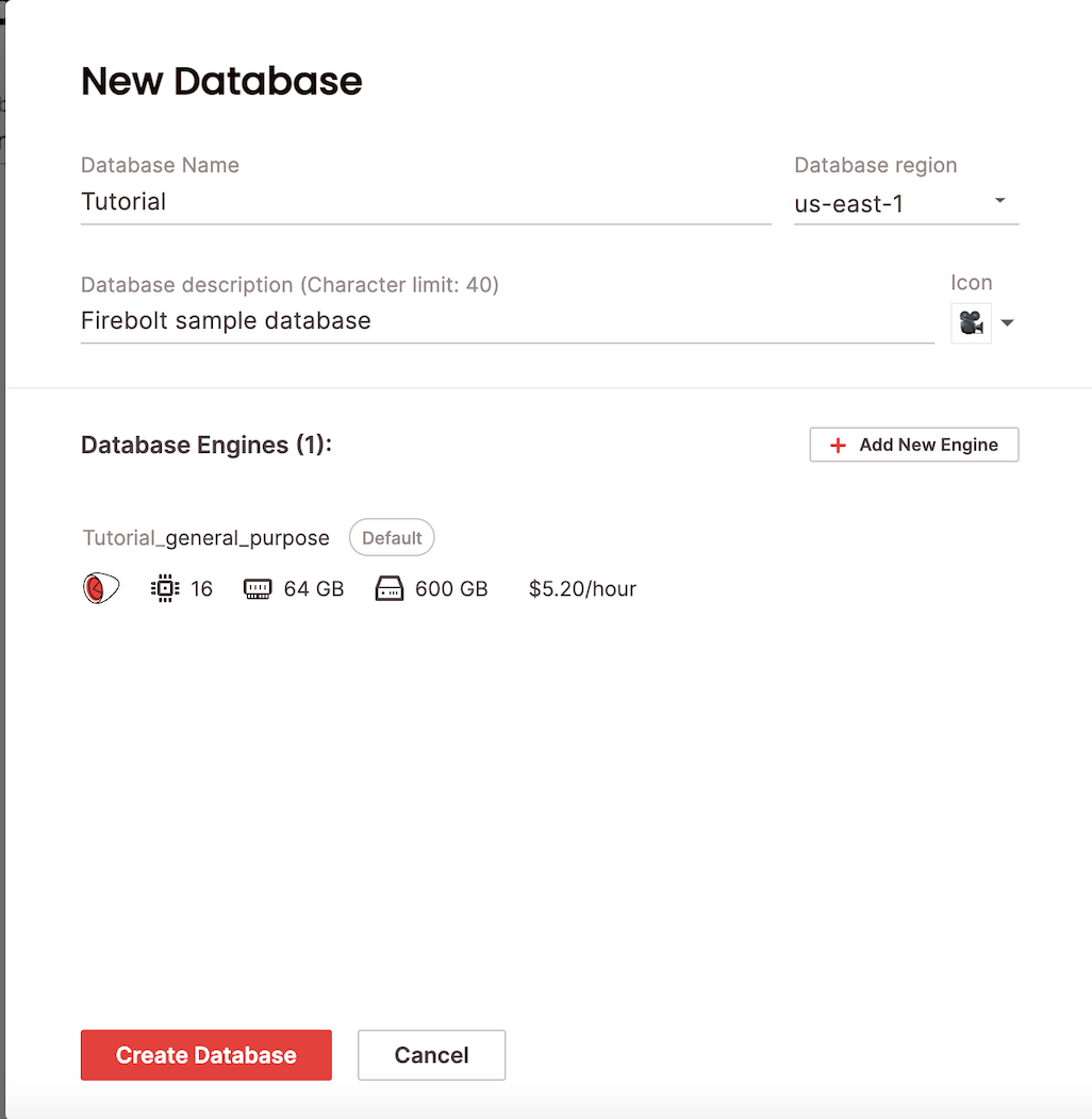 Firebolt Data Warehouse: Create New Database