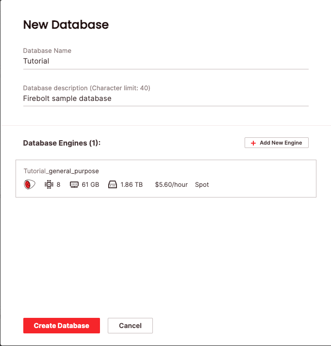 Firebolt Data Warehouse: Create New Database