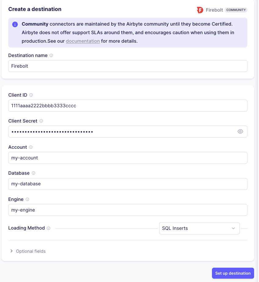 Connection parameters